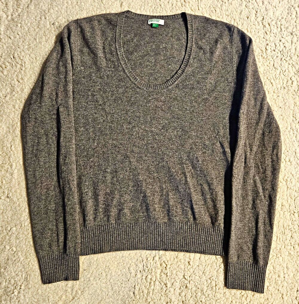 United Colors of Benetton 100% Cashmere Sweater Womens Small Grey Pullover Knit